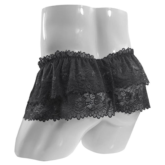 BTREEFLO Men's Sissy Lace Panties Double Layer Skirt Sissy Pouch Briefs Lingerie Sexy Underwear Thongs Black