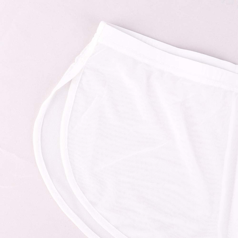 Mens Mesh Shorts See Through with Large Split Sides Sexy Sheer Boxers Underwear White 2XL