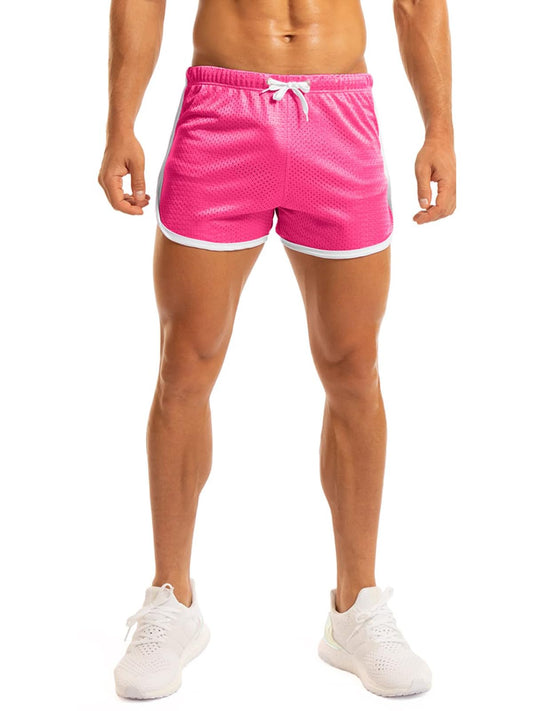 Ouber Men's Fitted Shorts Bodybuilding Workout Gym Running Tight Lifting Shorts (Pink, Medium)
