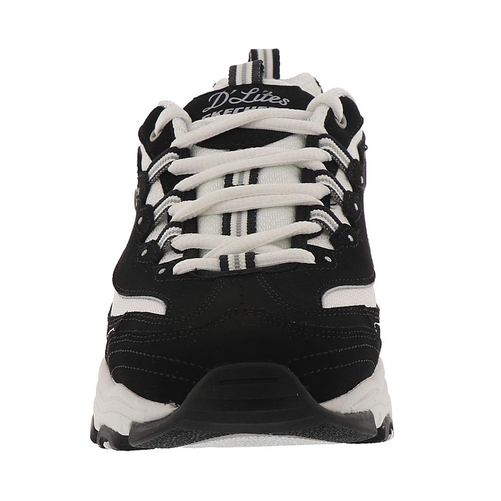 Skechers Sport womens D'lites Biggest Fan Memory Foam Lace-up Sneaker,Black/White,9.5 W US
