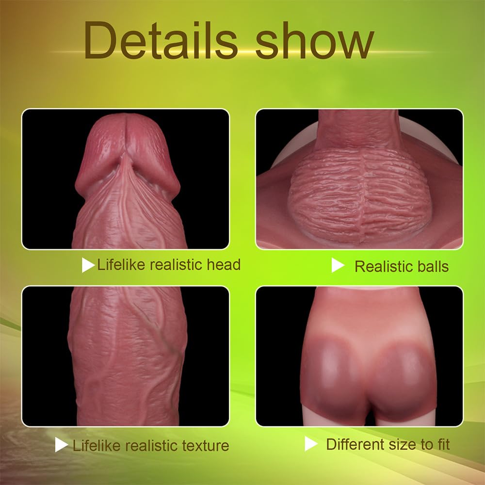 3.1 Inch Thick High Elasticity Silicone Stretchy Wearable Lifelike Realistic Strap On Dildo Panties, Huge Size Massive Adult Sex Toy for Men Couples Add Girth (Flesh)