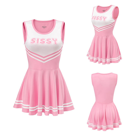 Littleforbig Women Sleeveless Overall Cheer Sissy Bodycon Mini Dress Skirt S Pink