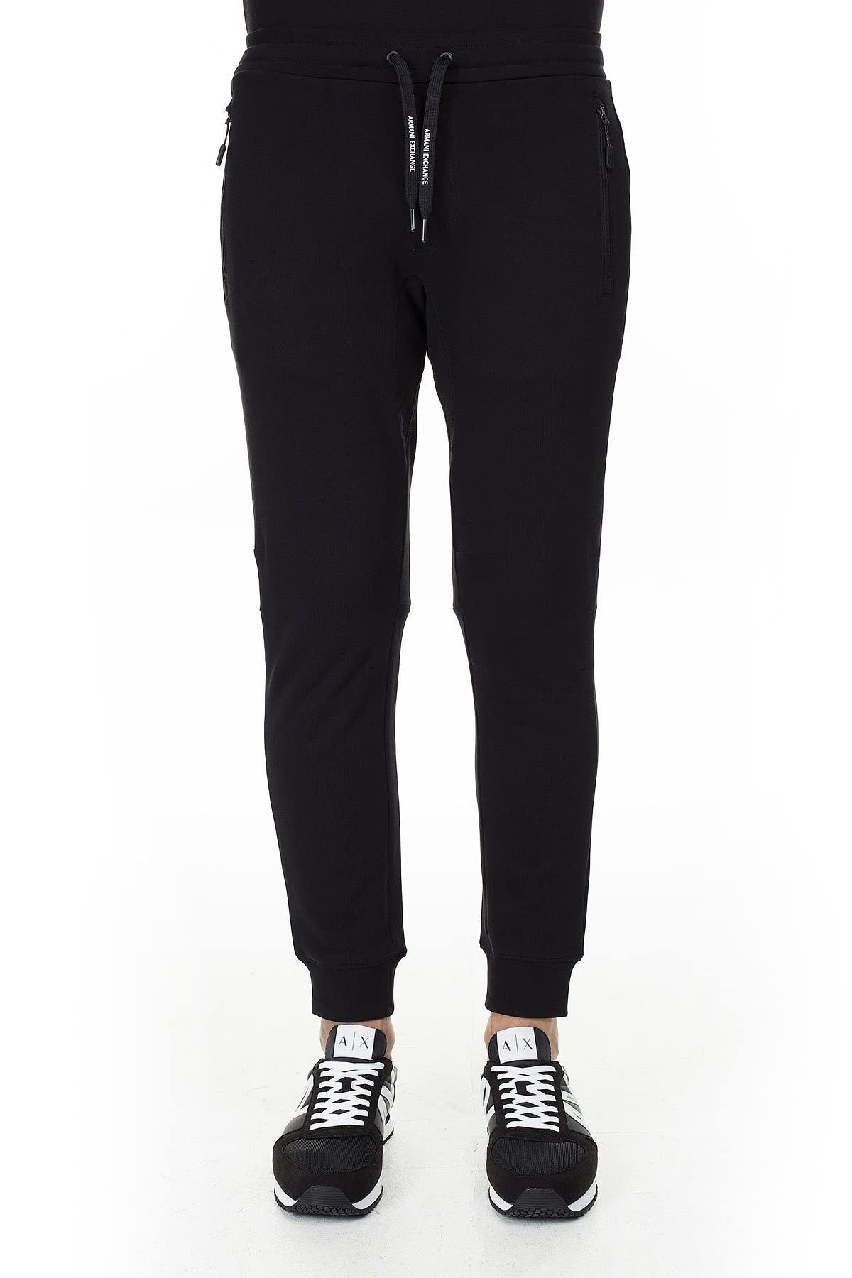 A|X ARMANI EXCHANGE mens Drawstring Jogger With Zip Pockets Casual Pants, Black, X-Large US
