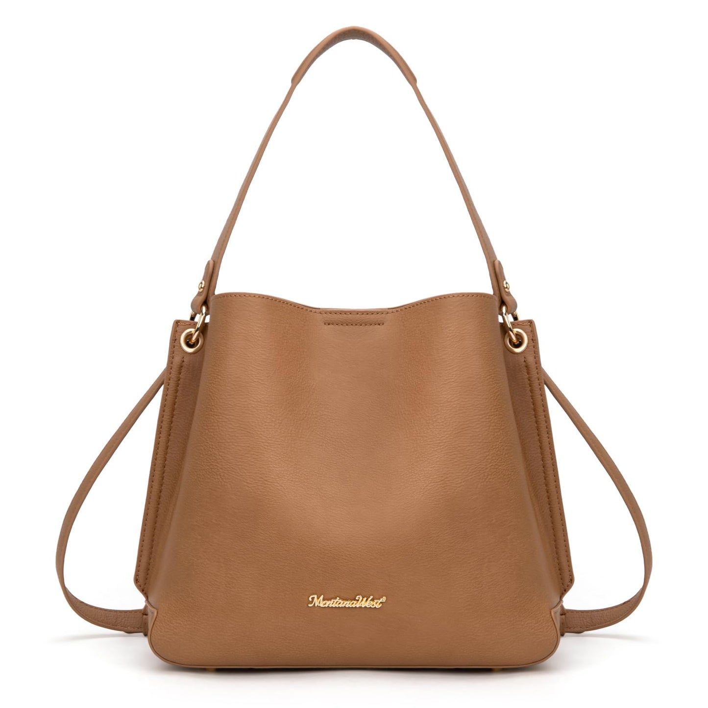 Montana West Hobo Bags for Women Medium Brown Shoulder Purse Casual Bucket Top Handle Handbag with Detachable Crossbody Strap, MWC-584BR