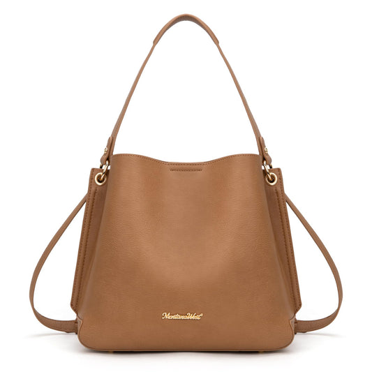 Montana West Hobo Bags for Women Medium Brown Shoulder Purse Casual Bucket Top Handle Handbag with Detachable Crossbody Strap, MWC-584BR