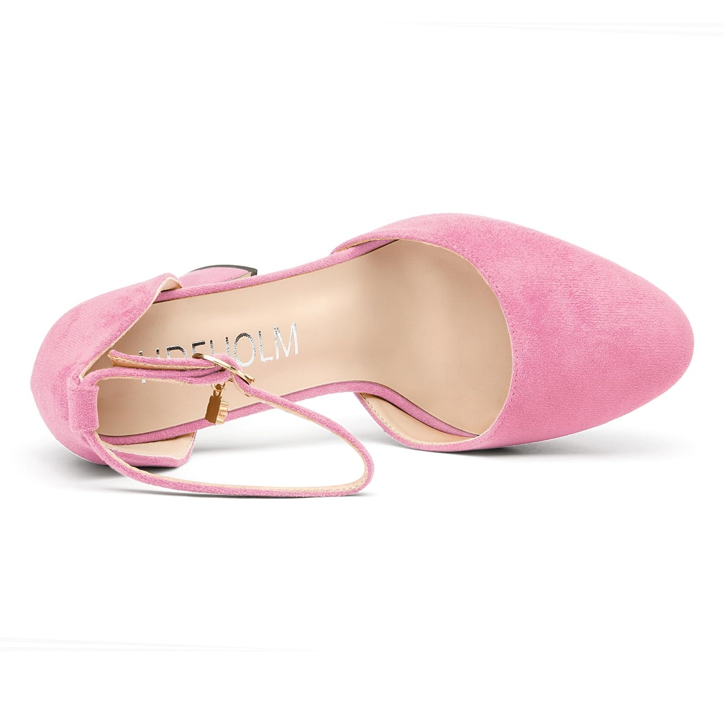 Womens Chunky Block High Platform Heel Round Toe Closed Toe Pumps Two-Piece Ankle Strap Buckle Party Cute 5.3 Inches Heels Pink 9.5 M US