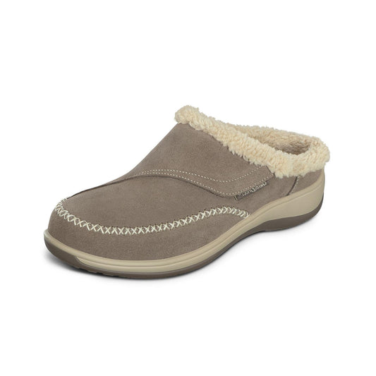 Orthofeet Women's Orthopedic Taupe Faux Fur Lined Charlotte Slippers, Size 9