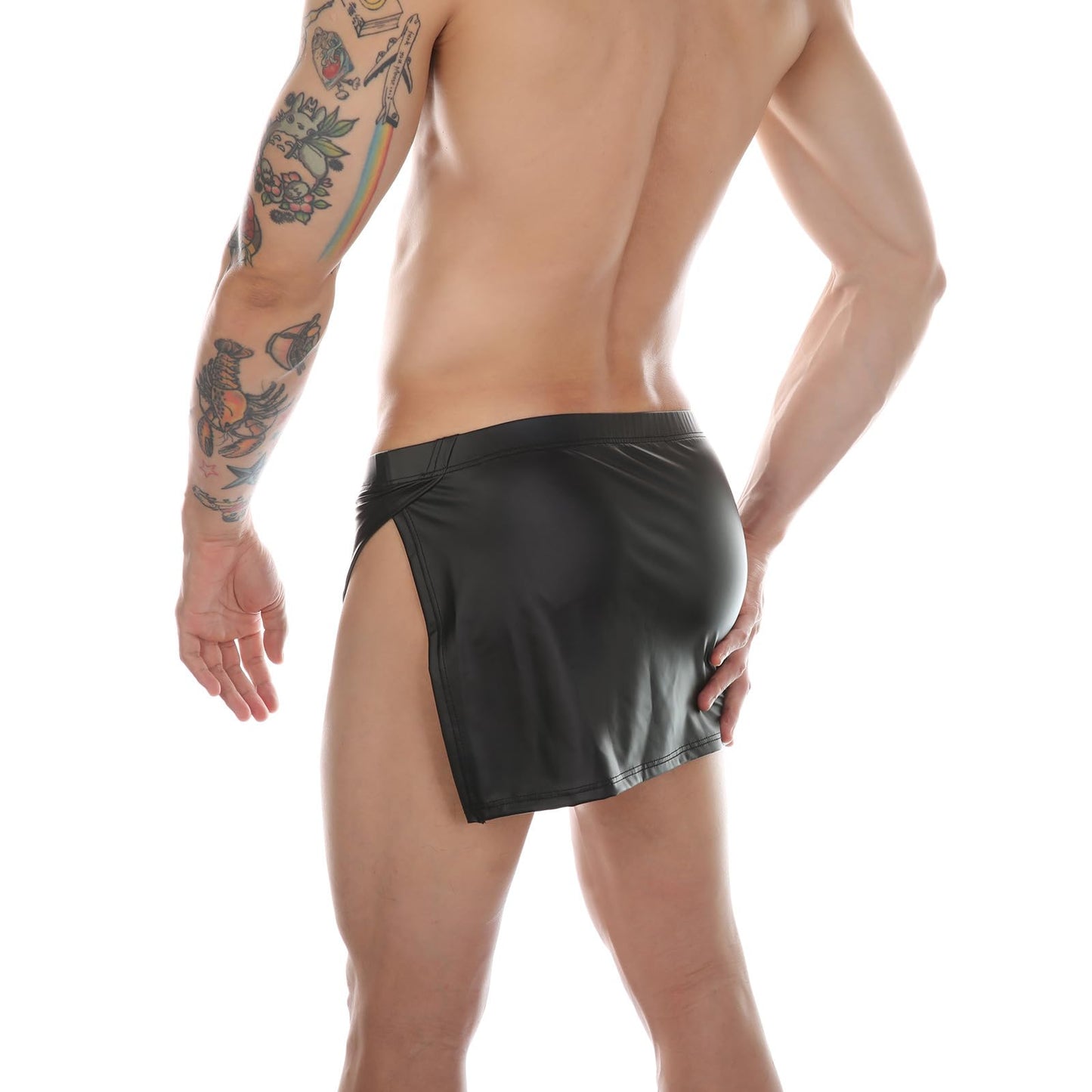 Evankin Men Leather Split Side Underwear Sexy Loincloth Jockstraps Funny Lingerie without Pouch(Black,M)