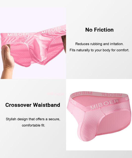 PAIZH Men's Sexy Bikini Briefs Low Rise Soft Lightweight Bulge Pouch Underwear Pink L