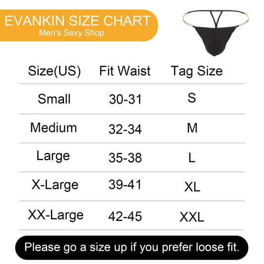 Evankin Men Sexy Thong with Metal Chains Hollow Out G-Strings Comfortable Ice Silk Underwear Bikini(Black,S)
