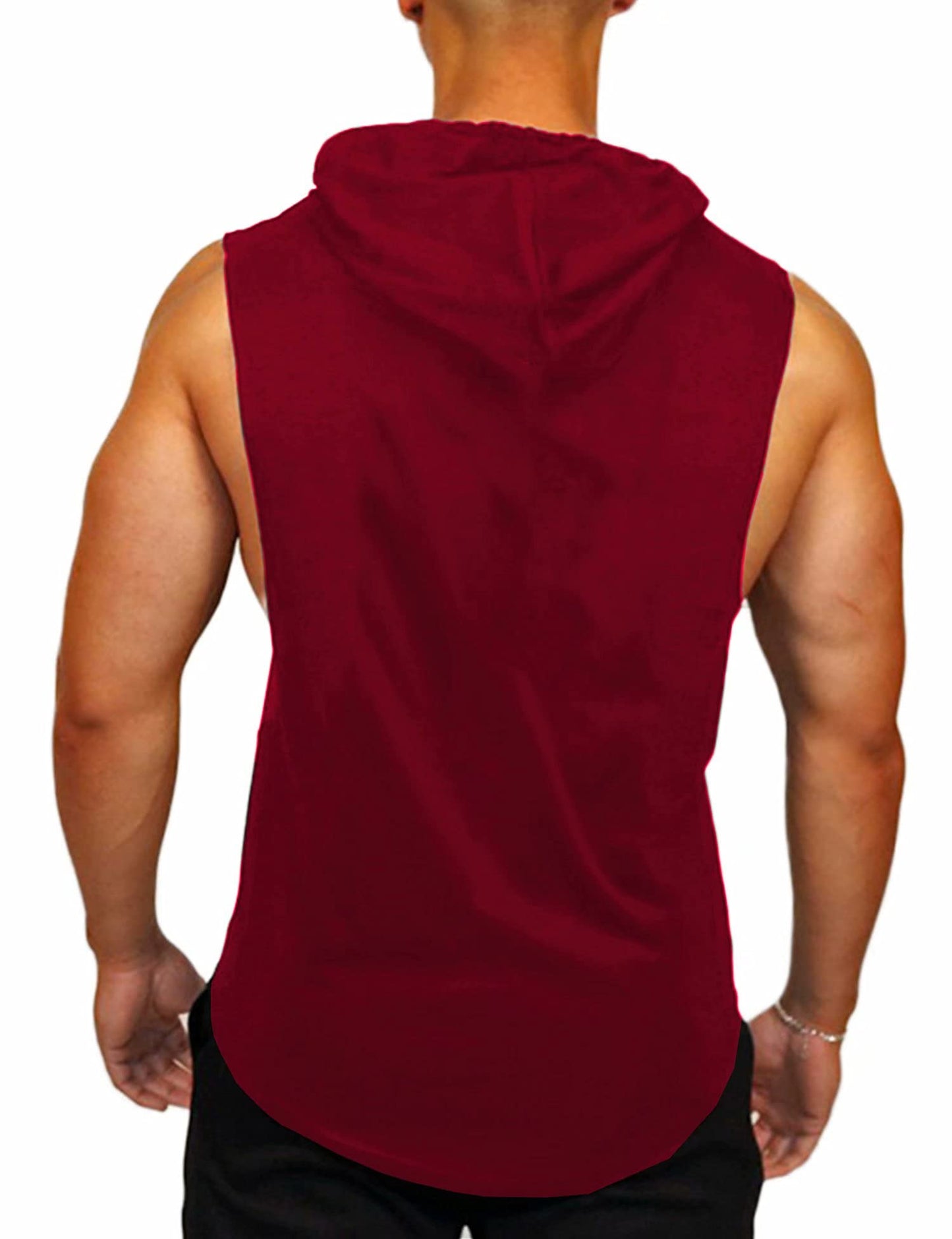 Babioboa Men's Athletic Sleeveless Hoodie Workout Hooded Tank Top Bodybuilding Muscle Cut Off T-Shirt(Wine Red Large)