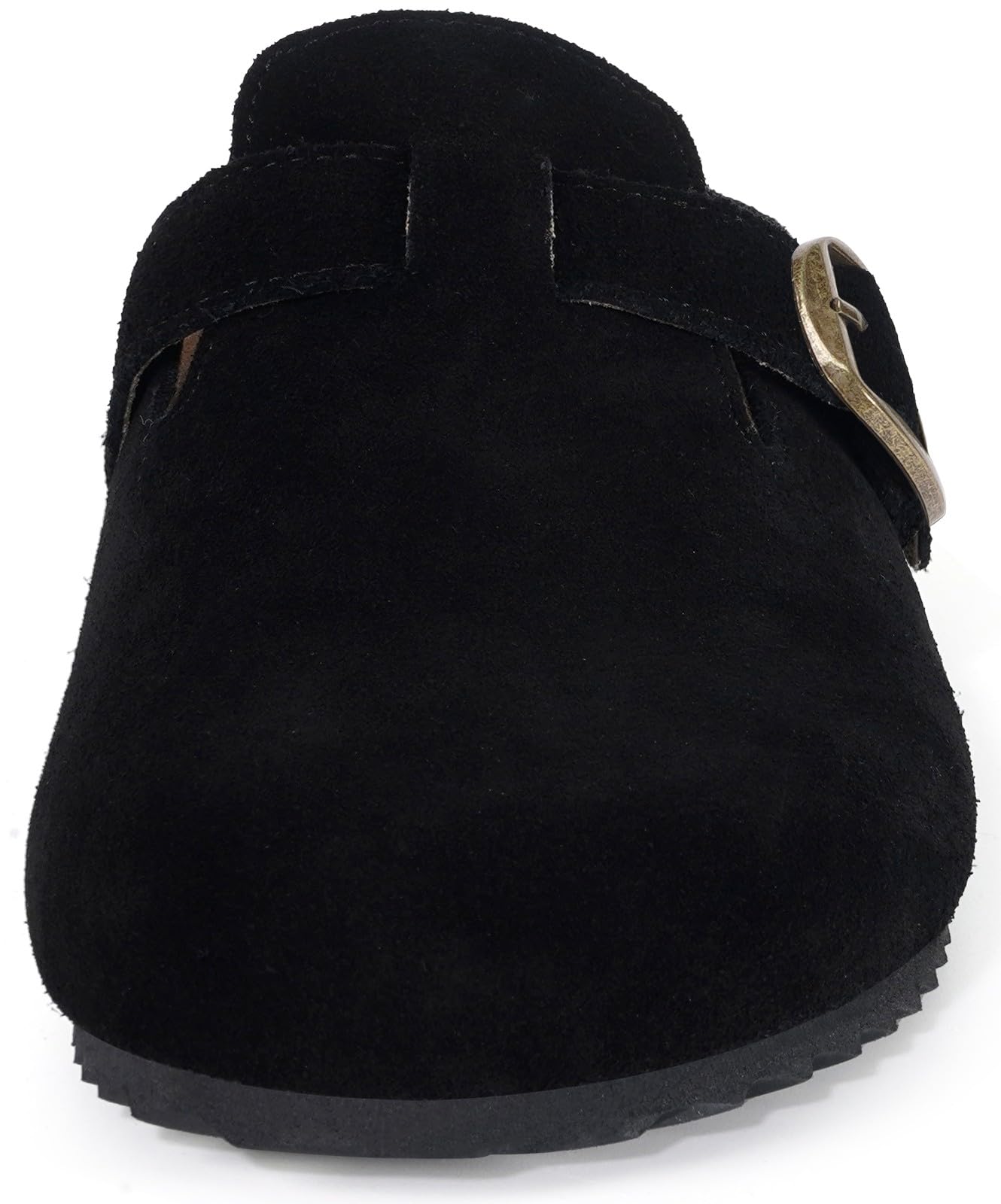 Genuine Suede Clogs for Mens Womens Leather Clogs Adjustable Buckle Cork Footbed Home Slippers Sandals Black