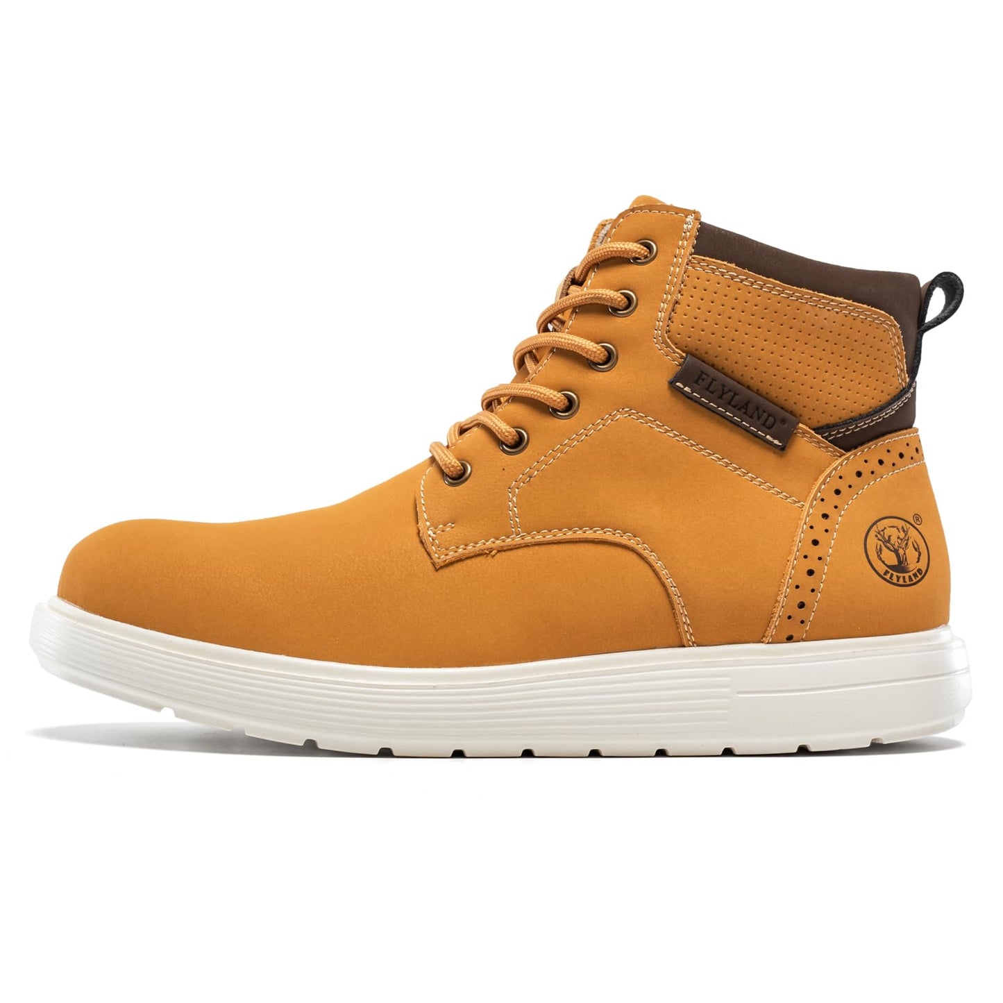 FLYLAND Men's Fashion Sneaker Chukka Boots Lace Up Leather Ankle Dress Boot Lightweight Non-Slip Walking Shoes Golden 9.5