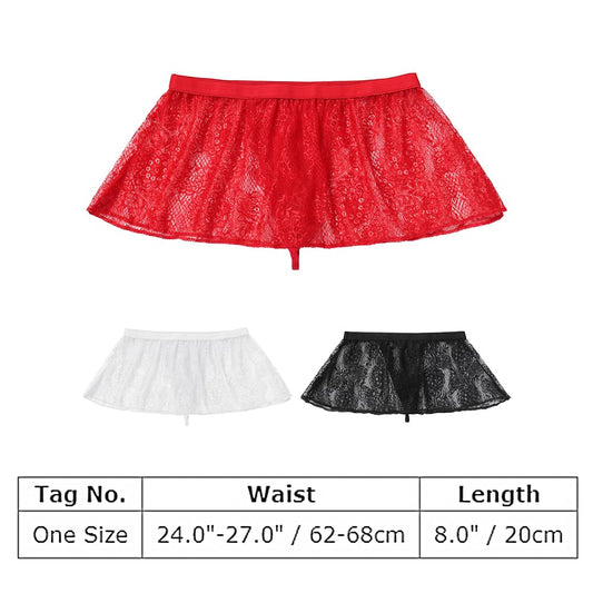 ABAFIP Men's Sissy Skirt Floral Skirted Sissy Thong Panties Crossdress Underpants Low Waist Sheer Bikini Briefs Underwear Black One Size