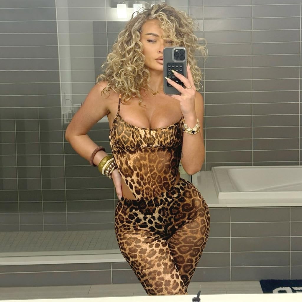 Cheetah Print Outfit for Women Sexy See Through Leopard Print Set Sexy Club Outfits for Women Clubwear 2025