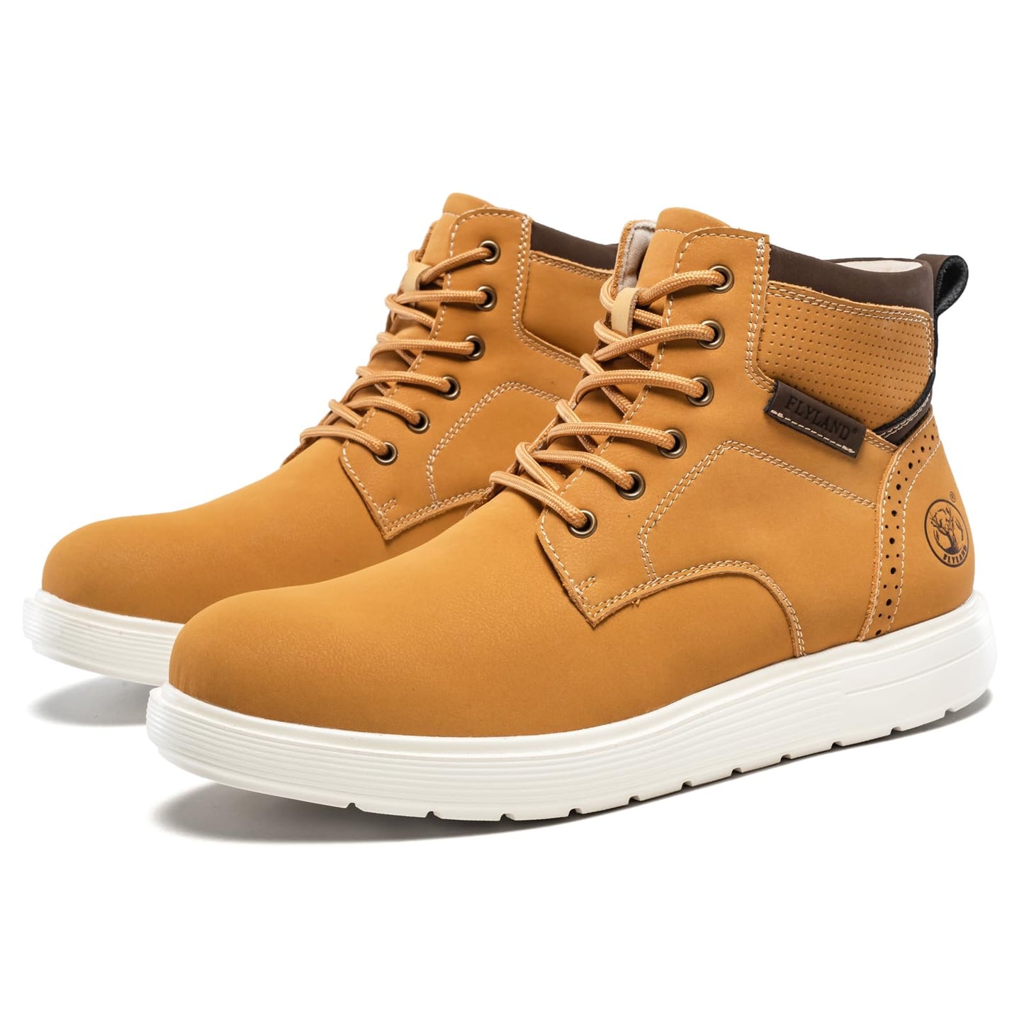 FLYLAND Men's Fashion Sneaker Chukka Boots Lace Up Leather Ankle Dress Boot Lightweight Non-Slip Walking Shoes Golden 9.5