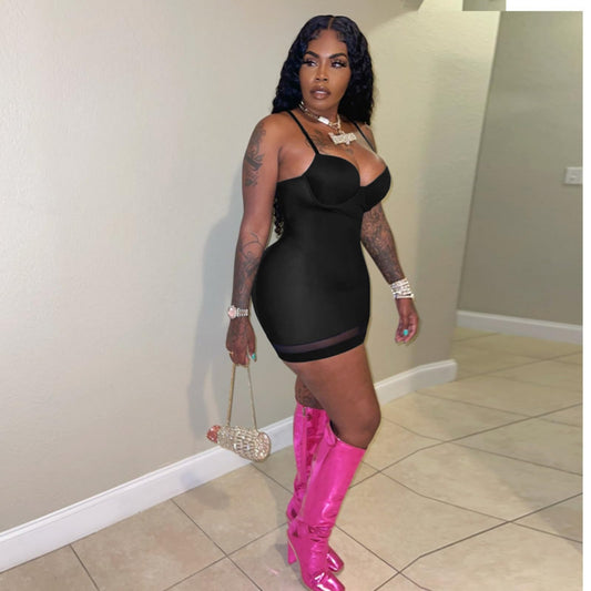 Sexy Black Bodycon Mini Dress for Women Sweetheart Neck Spaghetti Strap Mesh Tight Short Dresses for Party Club Night Out Outfits