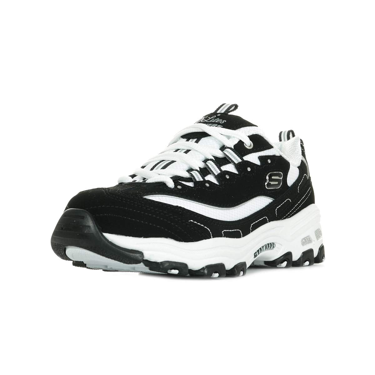 Skechers Sport womens D'lites Biggest Fan Memory Foam Lace-up Sneaker,Black/White,9.5 W US