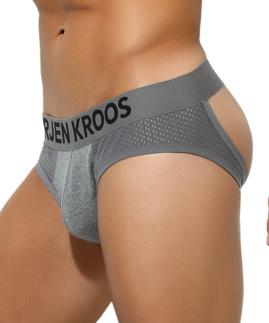 Arjen Kroos Men's Jockstrap Underwear Breathable Mesh Jock Straps Cotton Athletic Supporter,GREY,Large