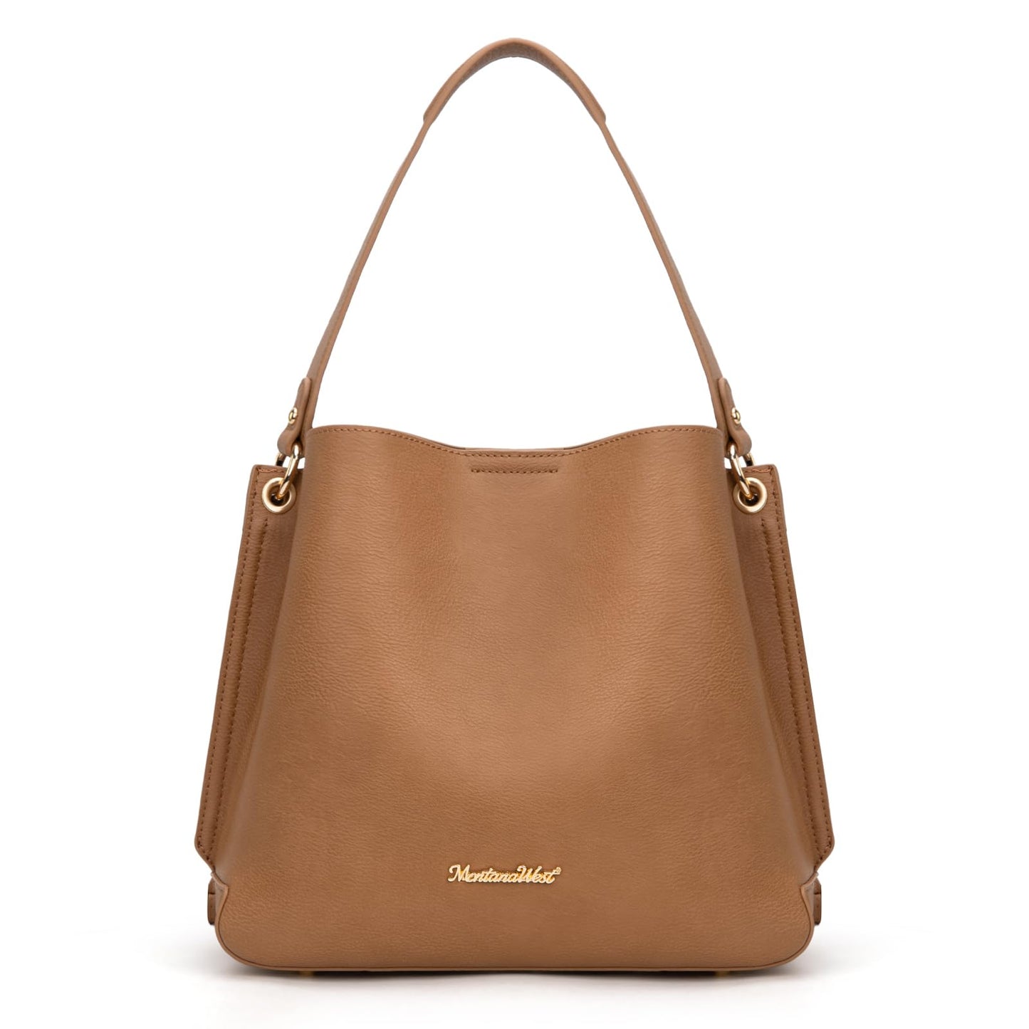 Montana West Hobo Bags for Women Medium Brown Shoulder Purse Casual Bucket Top Handle Handbag with Detachable Crossbody Strap, MWC-584BR