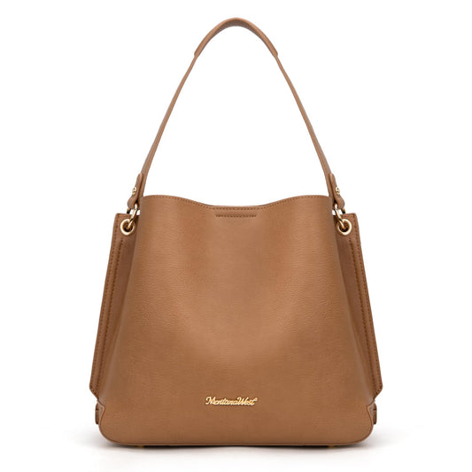 Montana West Hobo Bags for Women Medium Brown Shoulder Purse Casual Bucket Top Handle Handbag with Detachable Crossbody Strap, MWC-584BR