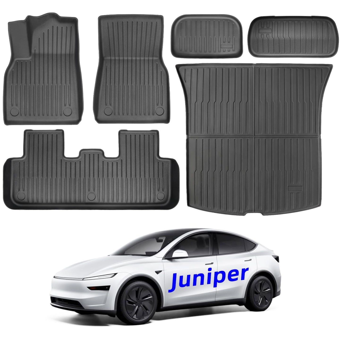 Maysoo 2025 2026 New Tesla Model Y Juniper Floor Mats Set Set of 6 Mats All Weather TPE Non-Slip Floor Liners and Front and Rear Trunk Liner (Only for Tesla Model Y Juniper)