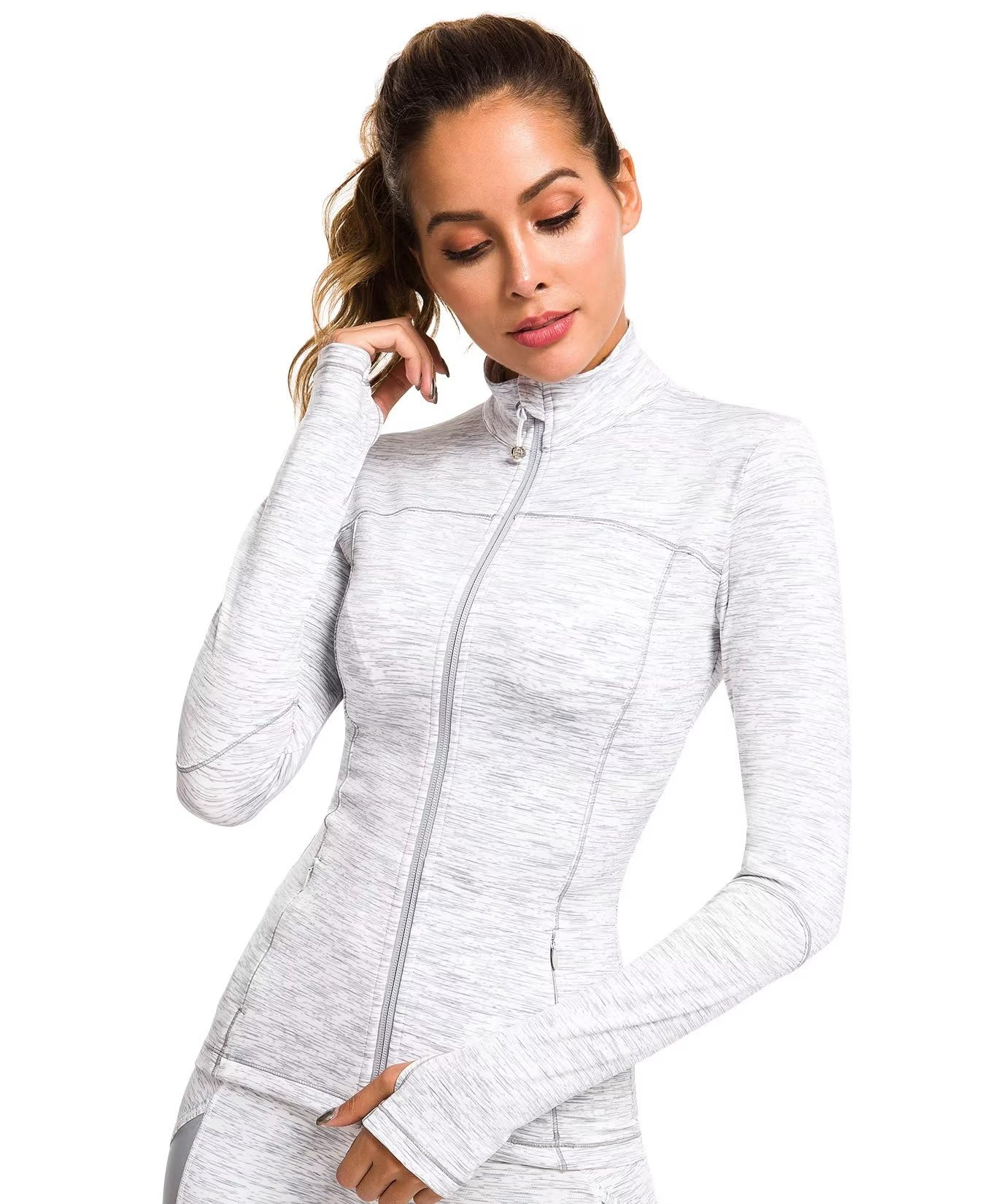 QUEENIEKE Womens Running Jacket Athletic Workout Jackets Track Full Zip Up Gym for Women Yoga Top Nurse Align Slim Fit Sport bbl Scrub Jacket Long Sleeve Sweater White X-Small