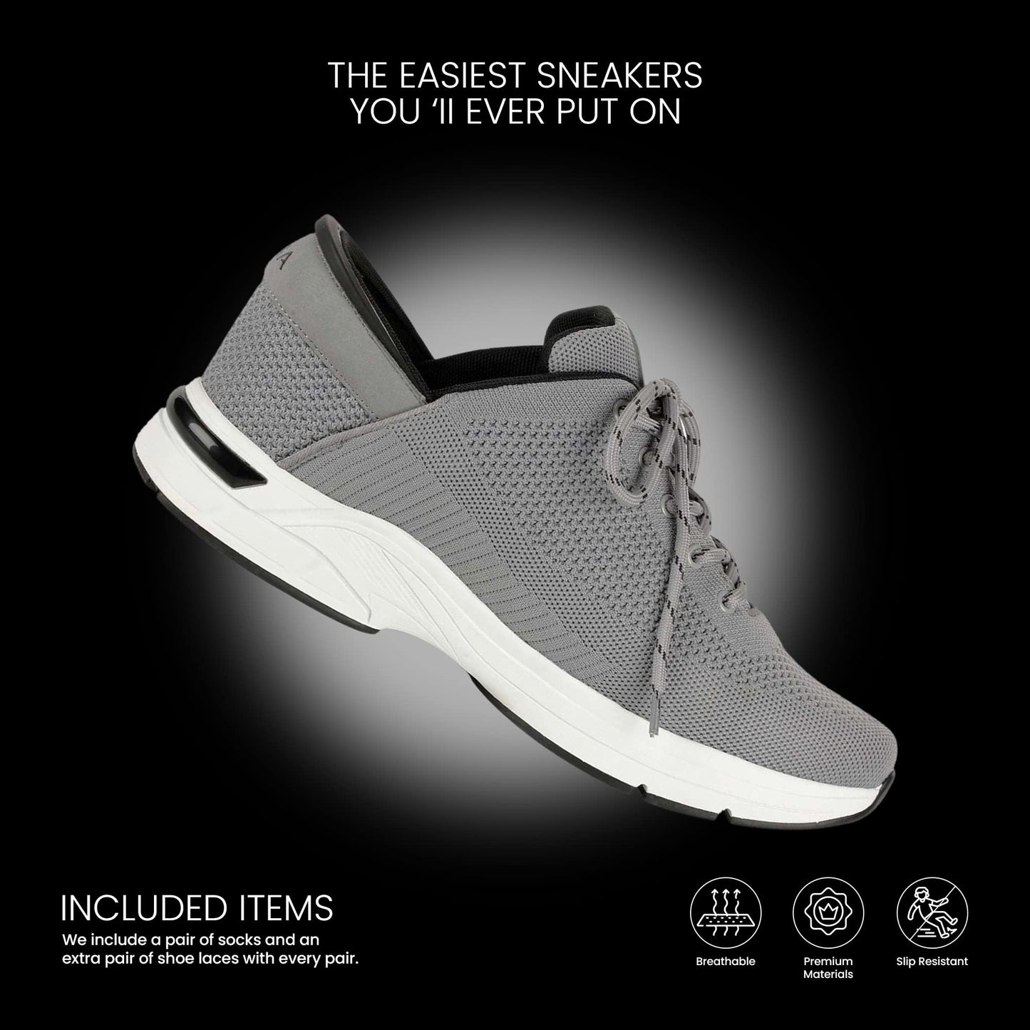 ZEBA Hands Free Slip on Sneakers for Men - Step Up Your Comfort and Style with Perfect Walking Shoes and Fashion Sneakers - Stone Gray