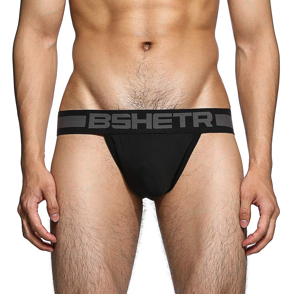 BSHETR Men's Jockstraps Athletic Supporters 4-Pack Cotton Work Out Underwear (Black(4-Pack), Medium 28"-30",71cm-76cm)