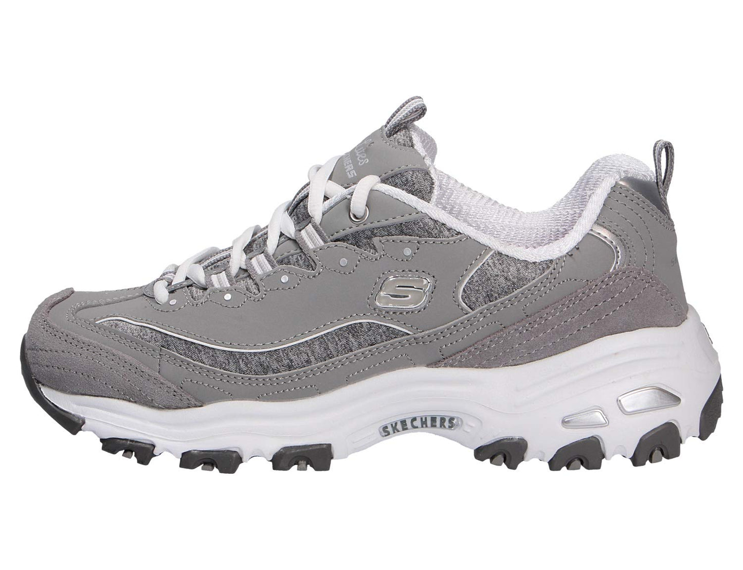 Skechers Women's D'Lites - Me Time Lace Up Fashion Sneakers, Grey / White, 8