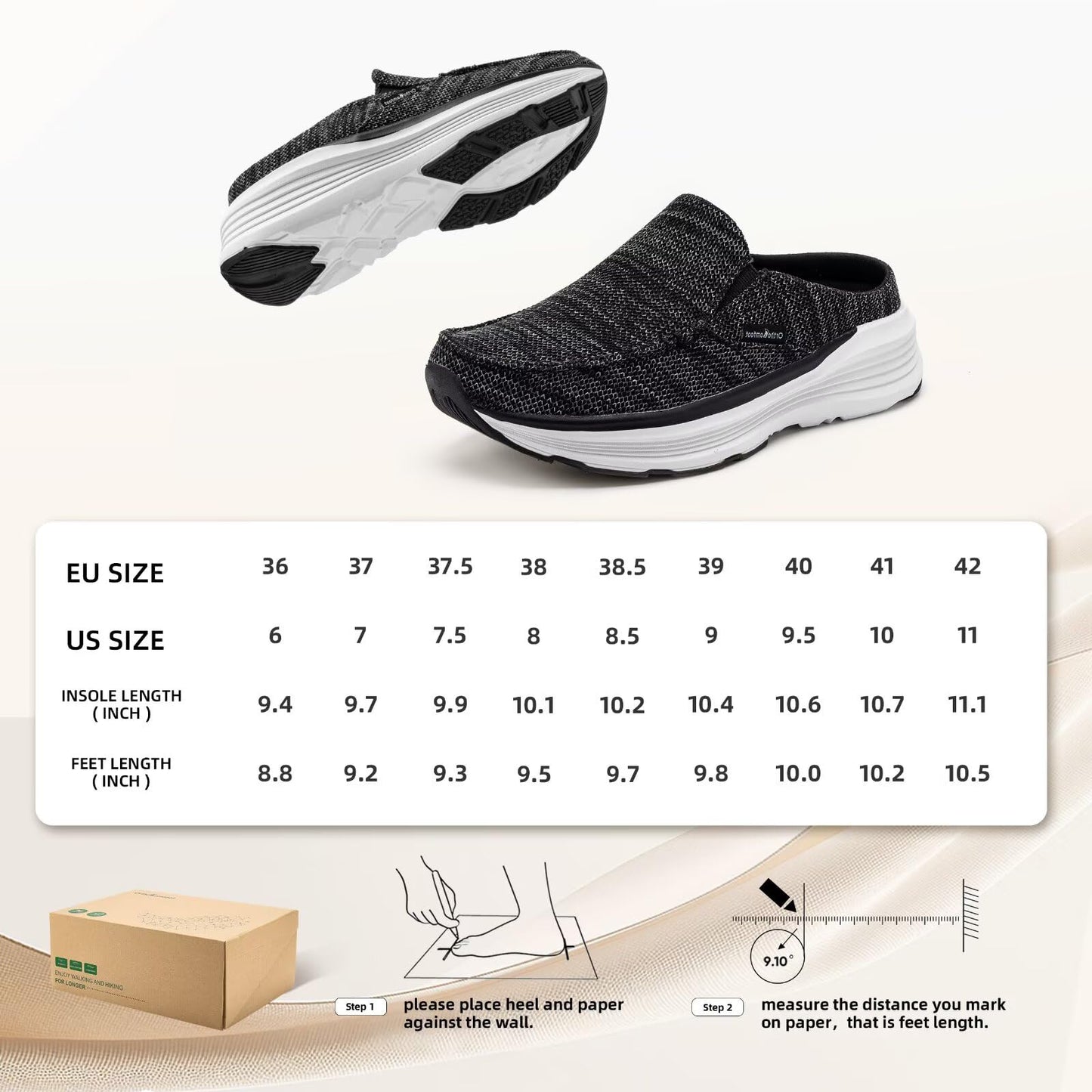 Women's Orthopedic Slip On Slippers Shoes: Comfortable Womens Slip-On for Flat Feet, Light-Weight Slippers for Plantar Fasciitis Relief, Cushioned Rubber Sole Loafers for Comfy Working Black Size 9