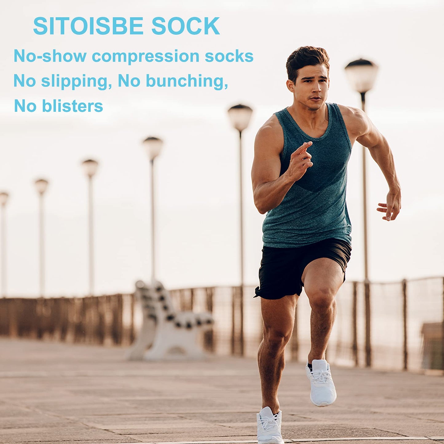 SITOISBE No Show Sports Compression Running Socks for Men Women Circulation 4-pairs, Low Cut Cushioned Socks Moisture Wicking Arch Support for Planter Faciatis Golf Exercise, White, Medium