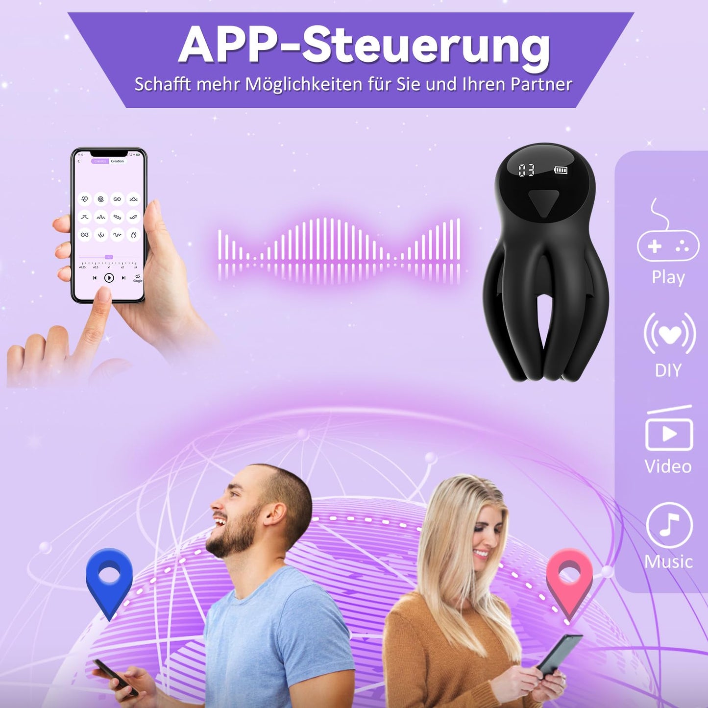 Masturbieren für Männer Elektrischer Masturbator - Sex Spielzeug für die Männer mit 10 verschiedenen Vibrationen zur Stimulation des Eichel und Verlängerung der Ausdauer, Stärker Power Penis Vibrator