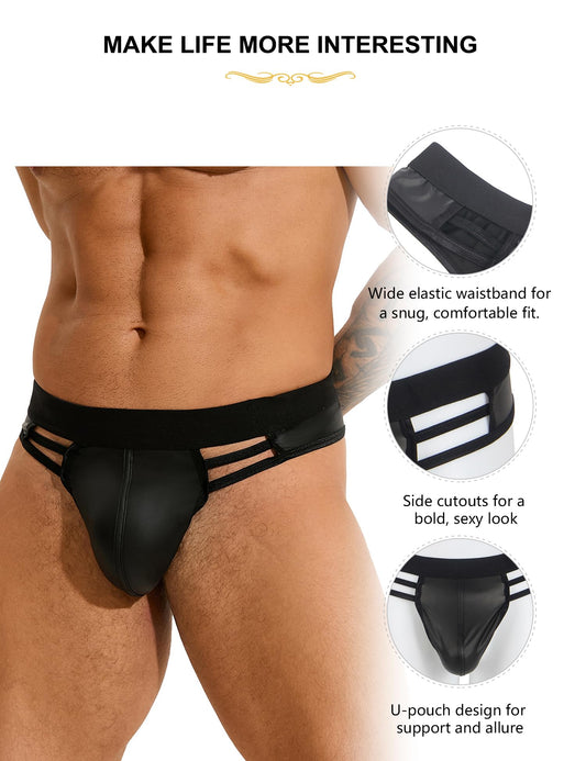 Mens Thong G-String Faux Leather Pouch