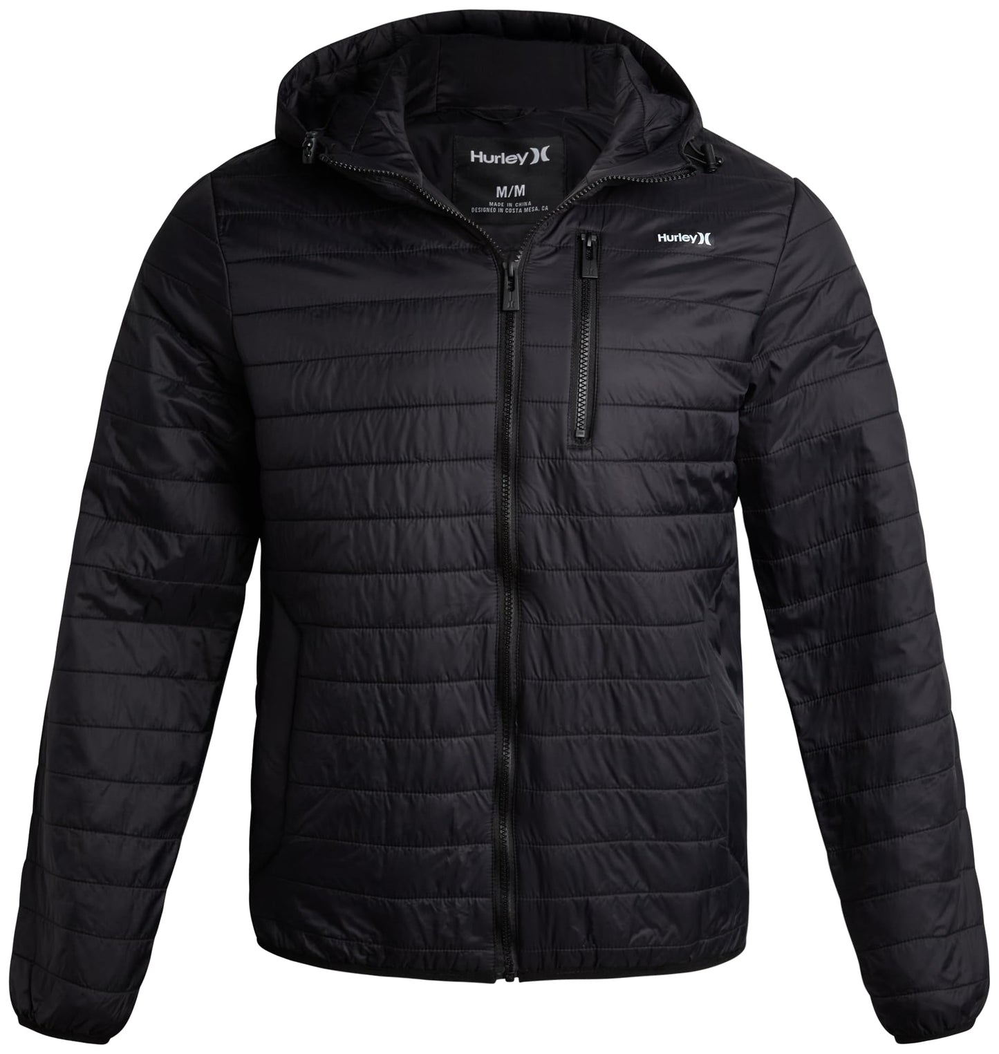 Hurley Men's Jacket - Balsam Lightweight Packable Puffer Coat - Weather Resistant Outerwear Windbreaker Coat for Men (M-XL), Size Medium, True Black