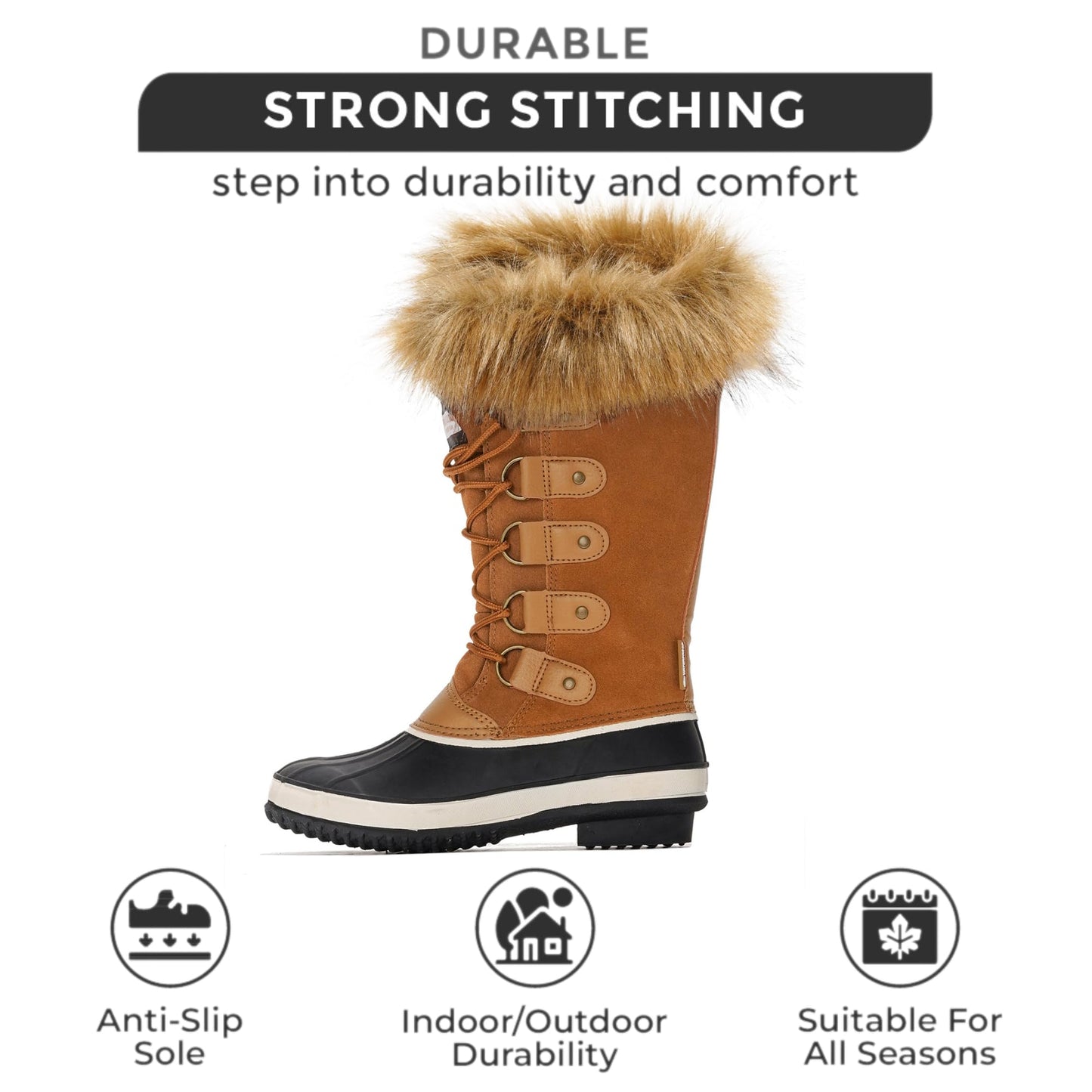 Project Cloud Womens Snow Boots - Genuine Leather Memory Foam Insole Fur Mid-Calf Winter Snow Boots for Women Footwear - Lightweight Non-Slip Outdoor Shoes (Ventura,TAN,7)