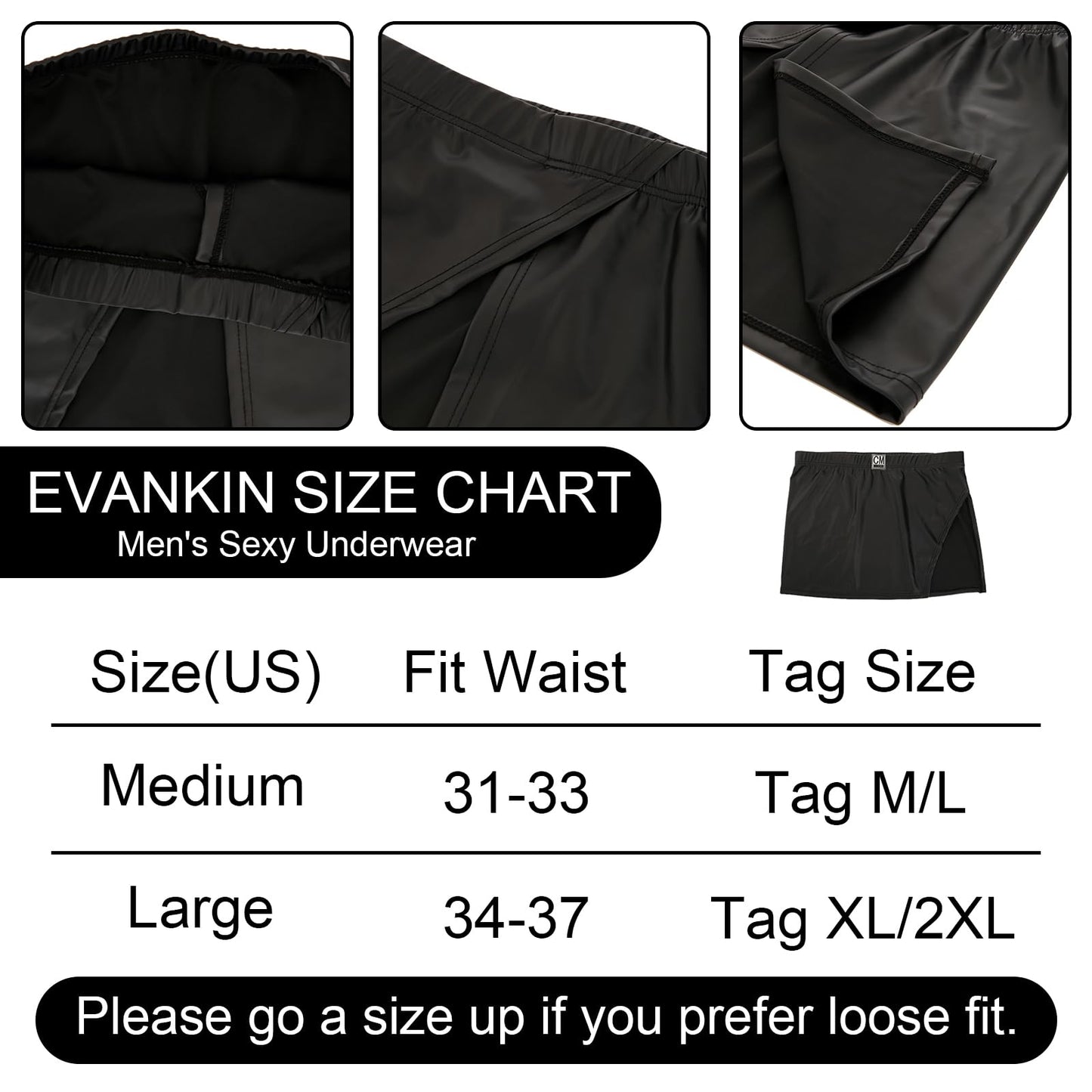 Evankin Men Leather Split Side Underwear Sexy Loincloth Jockstraps Funny Lingerie without Pouch(Black,M)