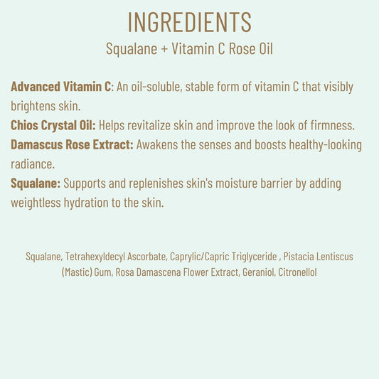 BIOSSANCE Squalane + Vitamin C Rose Advanced Facial Oil - Brightening, Firming, and Hydrating Serum for All Skin Types - Chios Crystal Oil, Damascus Rose Extract & Squalane for Radiance - 1oz