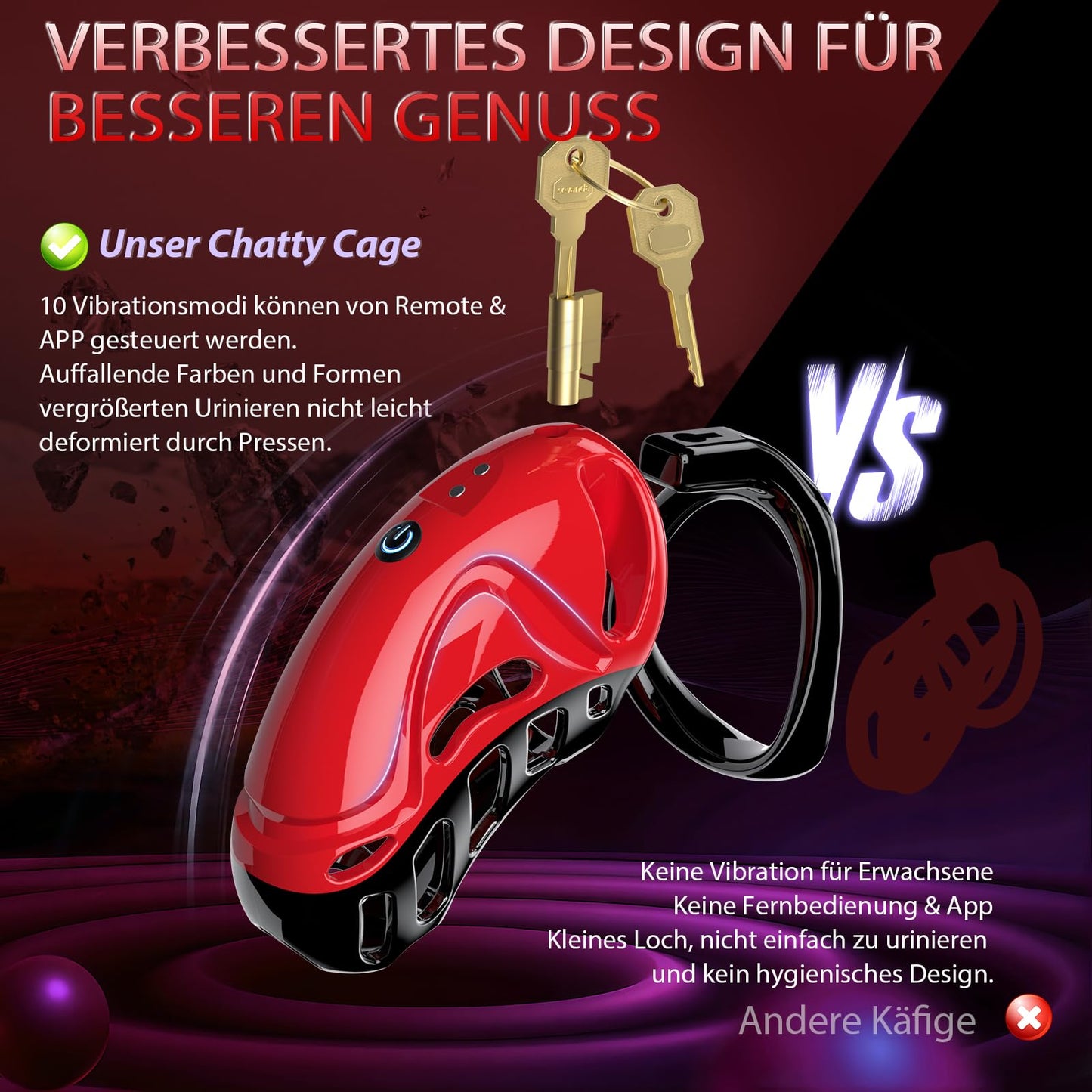 Chastity Cage Männer Sex Spielzeug für die Männer - Peniskäfig Keuschheitskäfig Herren SM Fetisch Extrem Penis Bondage, Keuschheitsgürtel Sexspielzeuge mit 5 Größen Penisringe 2 Schlüssel & 1 Schloss