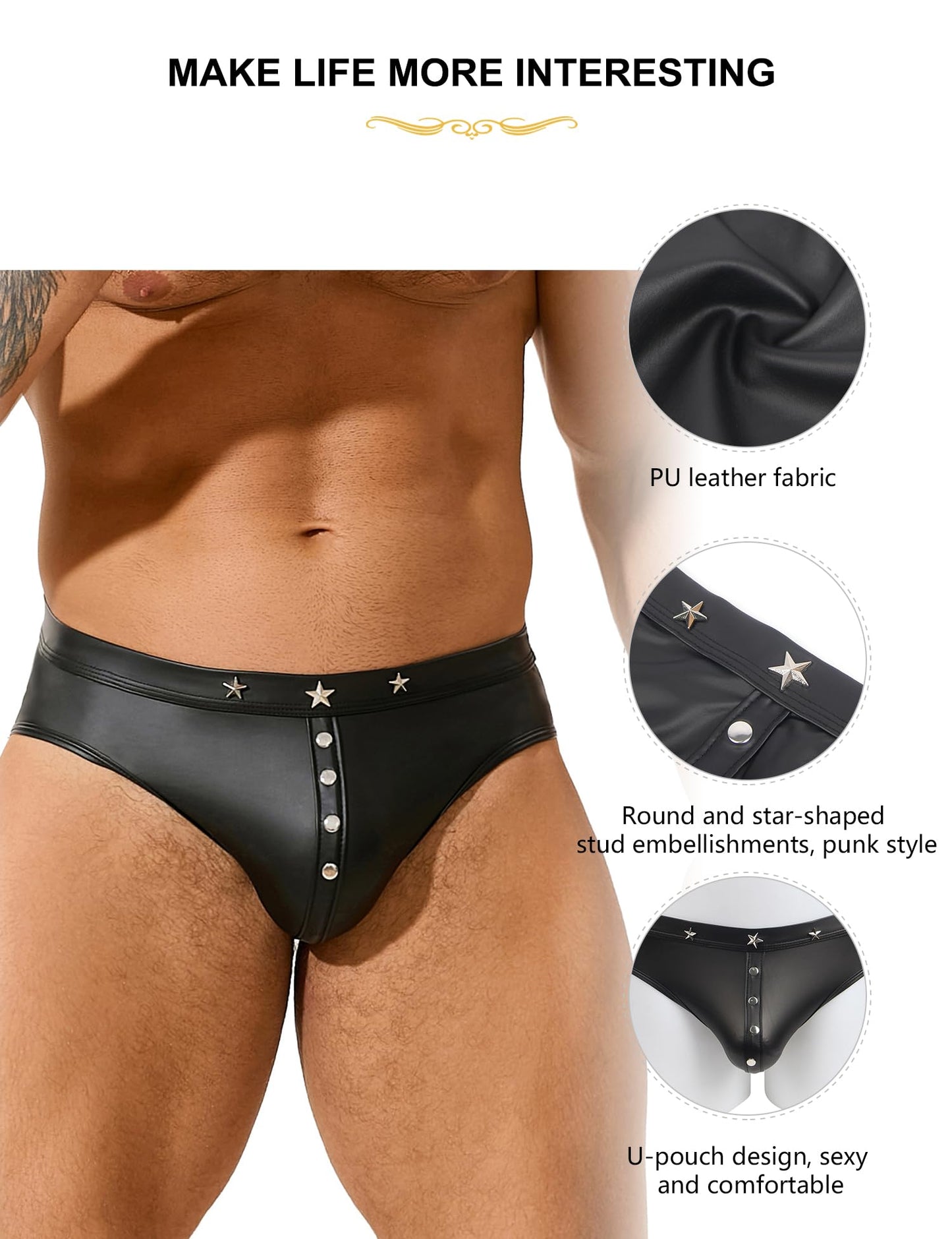 ohyeahlady Mens Sexy Thong Underwear Punk G-String Thong T-Back Low Rise Jockstrap Pouch Trunks Clubwear Rave Shorts M Black