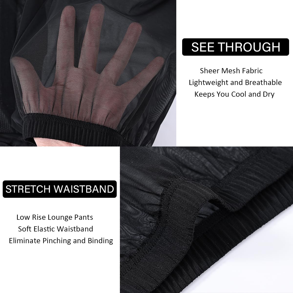 YINYOUYU Mens Mesh Pants See Through Underwear Pajama Bottoms Lounge Home Leggings Sleepwear Cool Dry Yoga Trousers XXL Black