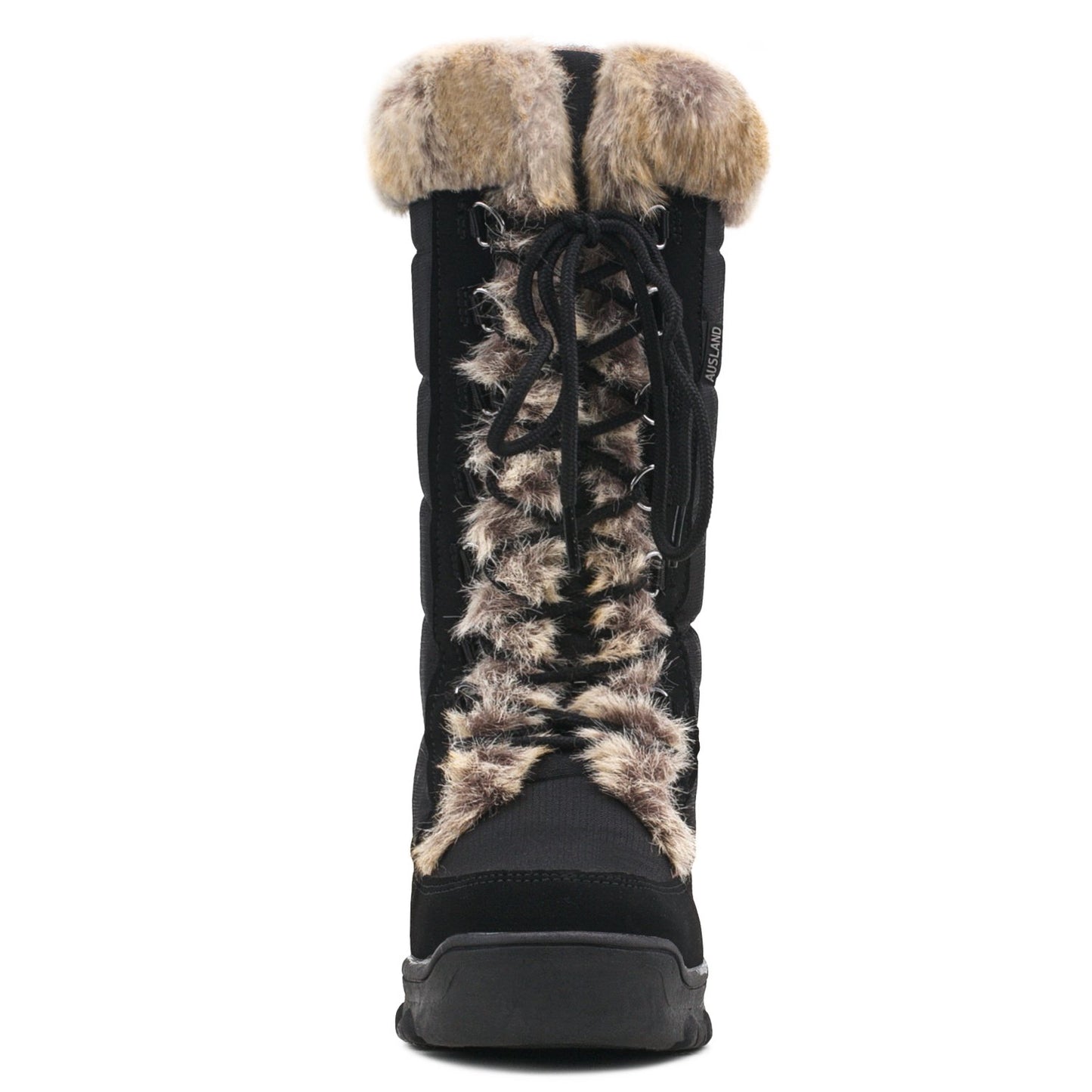 AUSLAND Women's Black Winter Snow Boots Twin Peaks Fur Cuff Mid-Calf Waterproof Lace Up Boots E7623 6US/37EU