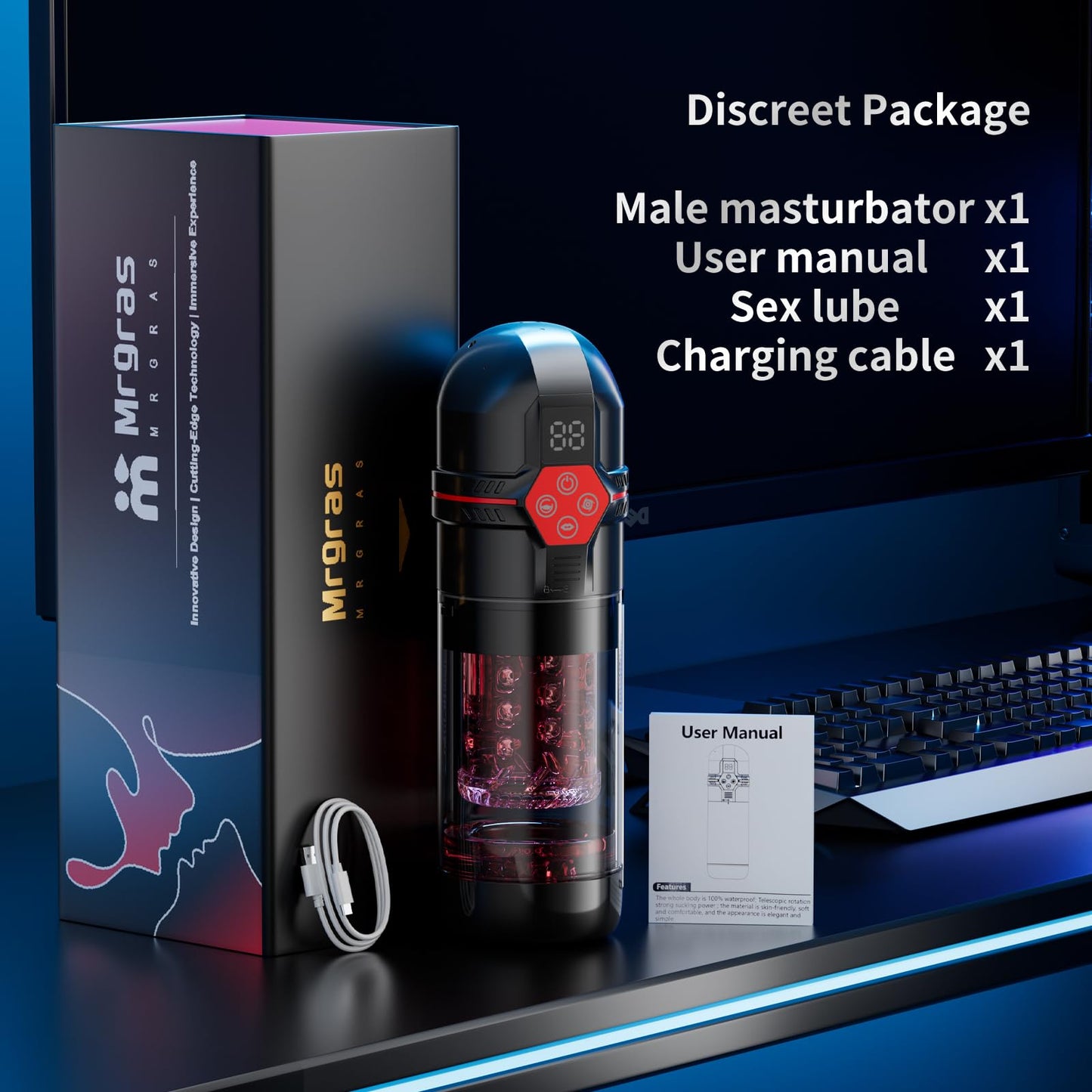 Mrgras Male Masturbator Penis Pump - Male Sex Toys for Men with Upgrade 12 S Vacuum Pump & 7 Thrusting Rotating Vibrating Sucking Licking LCD Adult Toys Mens Sex Toys Pumps & Enlargers