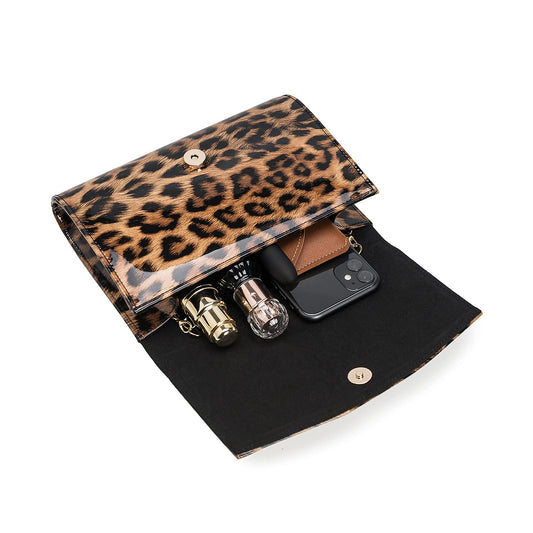 CHARMING TAILOR Patent Leather Flap Clutch for Women Classic Elegant Evening Bag Chic Dress Purse (Leopard)