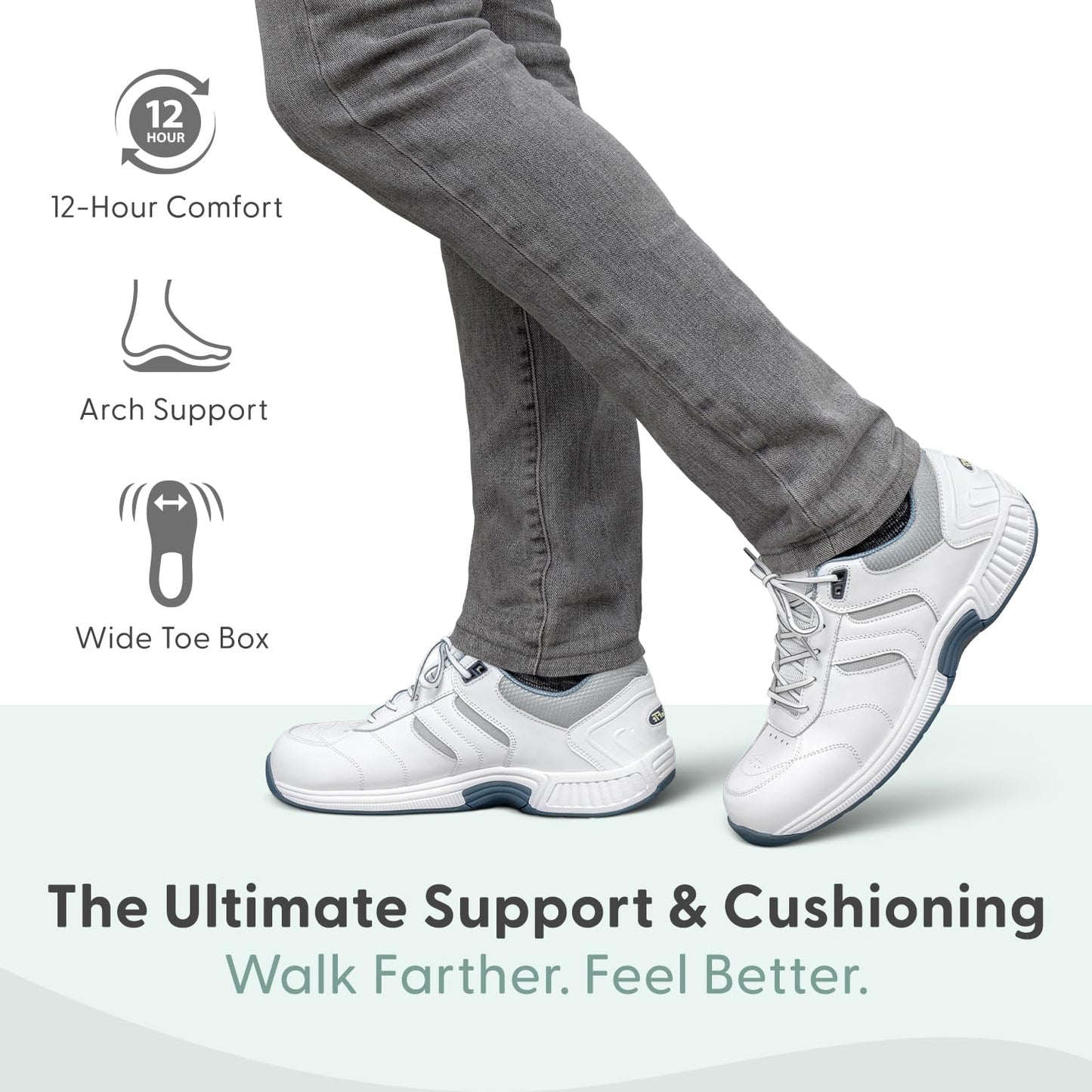 Orthofeet Men's Orthopedic White Leather Pacific Palisades Sneakers, Size 12