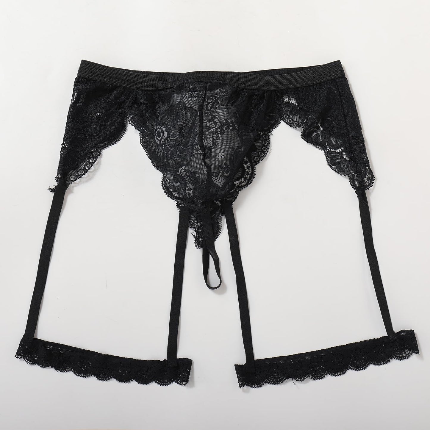 ABAFIP Men's Lace Underwear Sheer Pouch Garter Panties Crossdressing Sexy Lingerie Sissy Underpants Black Medium