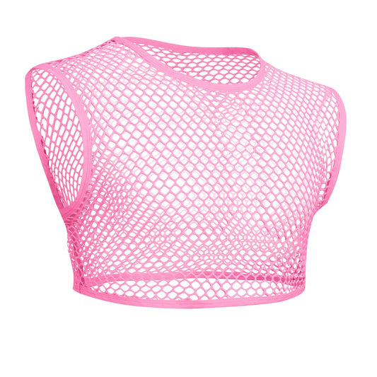 ABAFIP Men's Fishnet Crop Tank Top Sleeveless Mesh Tank Tops Sheer Fishnet Rave Top Muscle Shirts Summer Half Undershirts Pink XX-Large