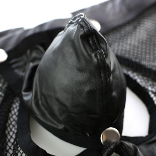 Evankin Men's See Through Sexy Mesh With Faux Leather Loose Shorts Pants Erotic Clubwear Button Removable Pouch(A4-50Hei,S)