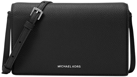 Michael Kors Women's Jet Set Medium Flap Crossbody Bag, Silver-Tone Hardware/Black