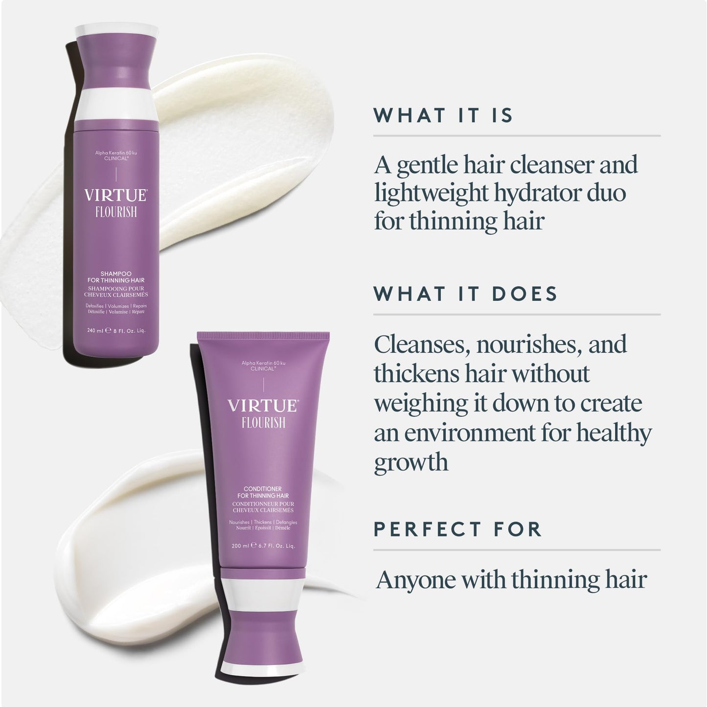 Virtue Flourish Shampoo and Conditioner Set for Fine or Thinning Hair, Sulfate Free Hair Growth Product